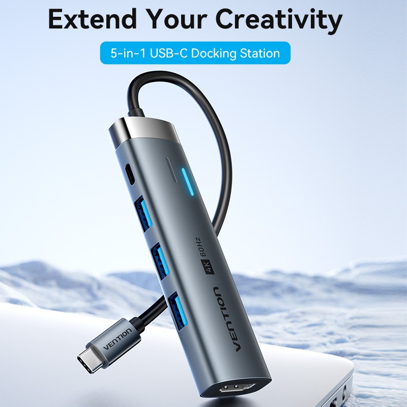Bộ Hub Chuyển Đổi 5 in 1 Vention, 4 Cổng USB 3.0, HDMI 4K@60Hz, Truyền Dữ Liệu 5Gbps , Hỗ Trợ Micro,Cho Máy Tính, Laptop | BigBuy360 - bigbuy360.vn