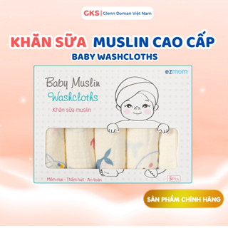 Set 5 Khăn Sữa Muslin Cao Cấp EZ mom Cho Bé, Organic Cao Cấp Mềm Mịn Thấm Hút Tốt