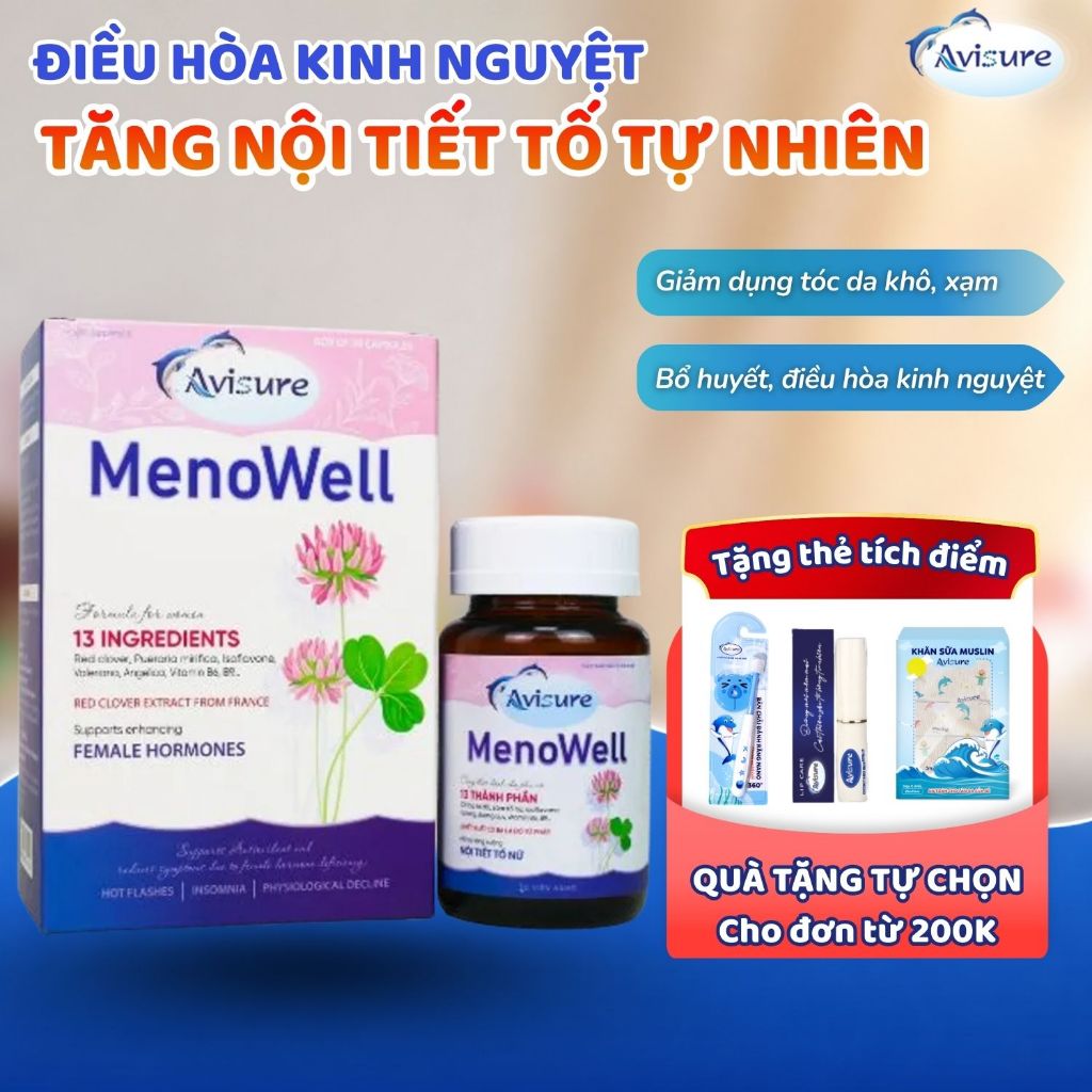 Viên uống nội tiết tố Avisure Menowell giúp tăng cường nội tiết tố tự nhiên, điều hòa kinh nguyệt