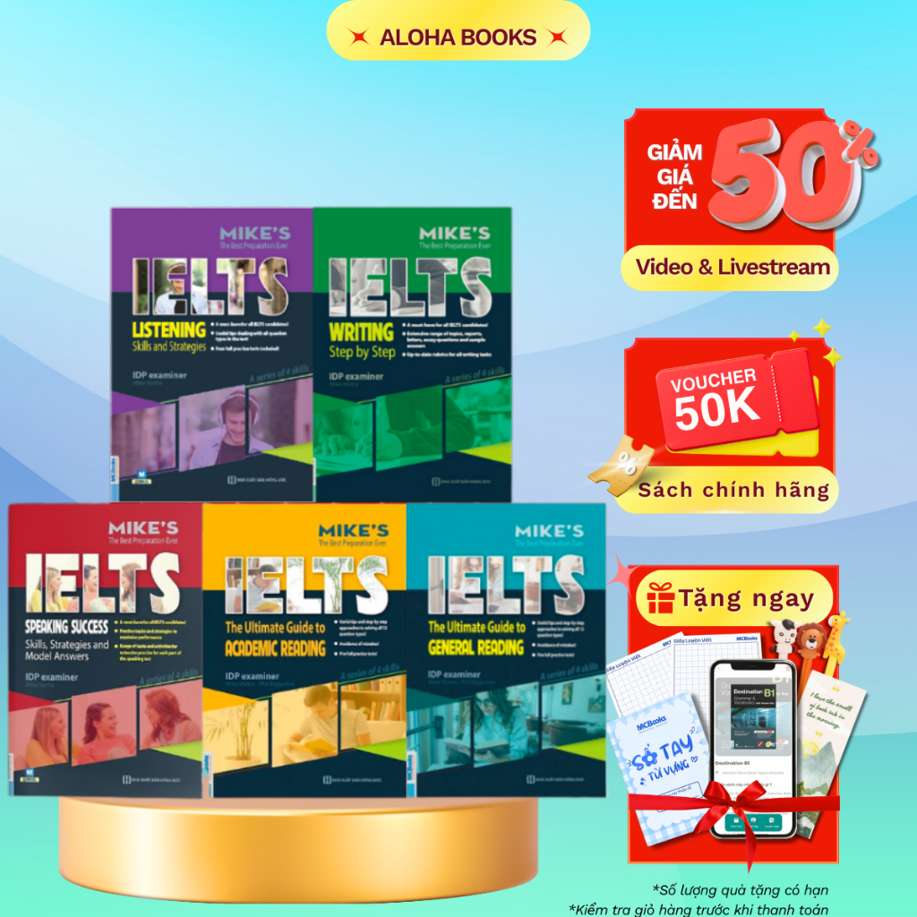 Sách - Combo Ielts Mike's (Beginner, Writing, Reading, Speaking, Listening) - MCBooks
