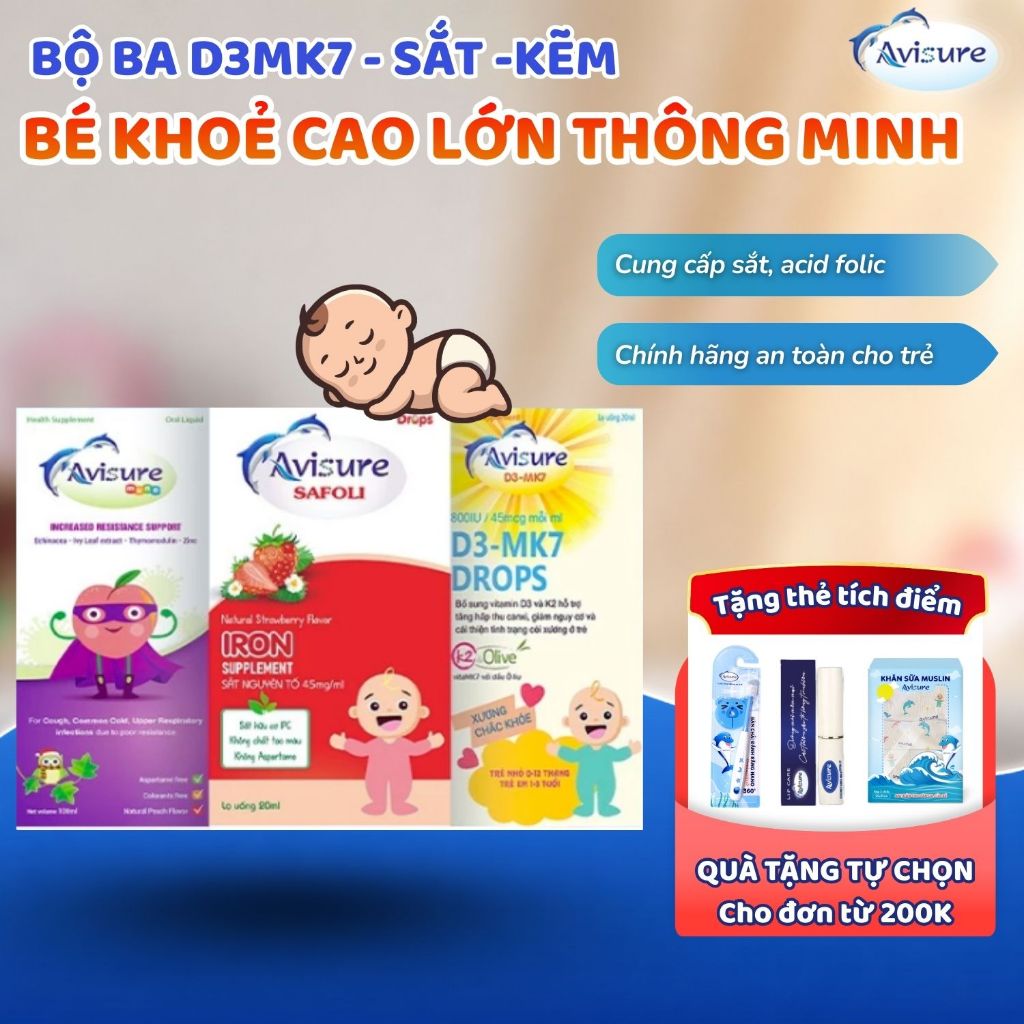 Tích điểm đổi quà - Bộ ba Avisure D3MK7 - Sắt - Tăng đề kháng Muno cho bé khoẻ, cao lớn, thông minh