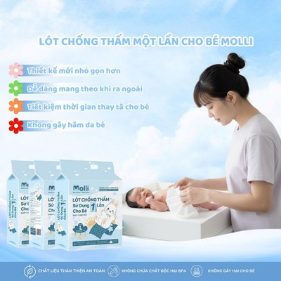 Tấm lót chống thấm dùng 1 lần cho bé Molli KidsWorld thiết kế mới túi nhỏ tiện lợi khi mang ra ngoài