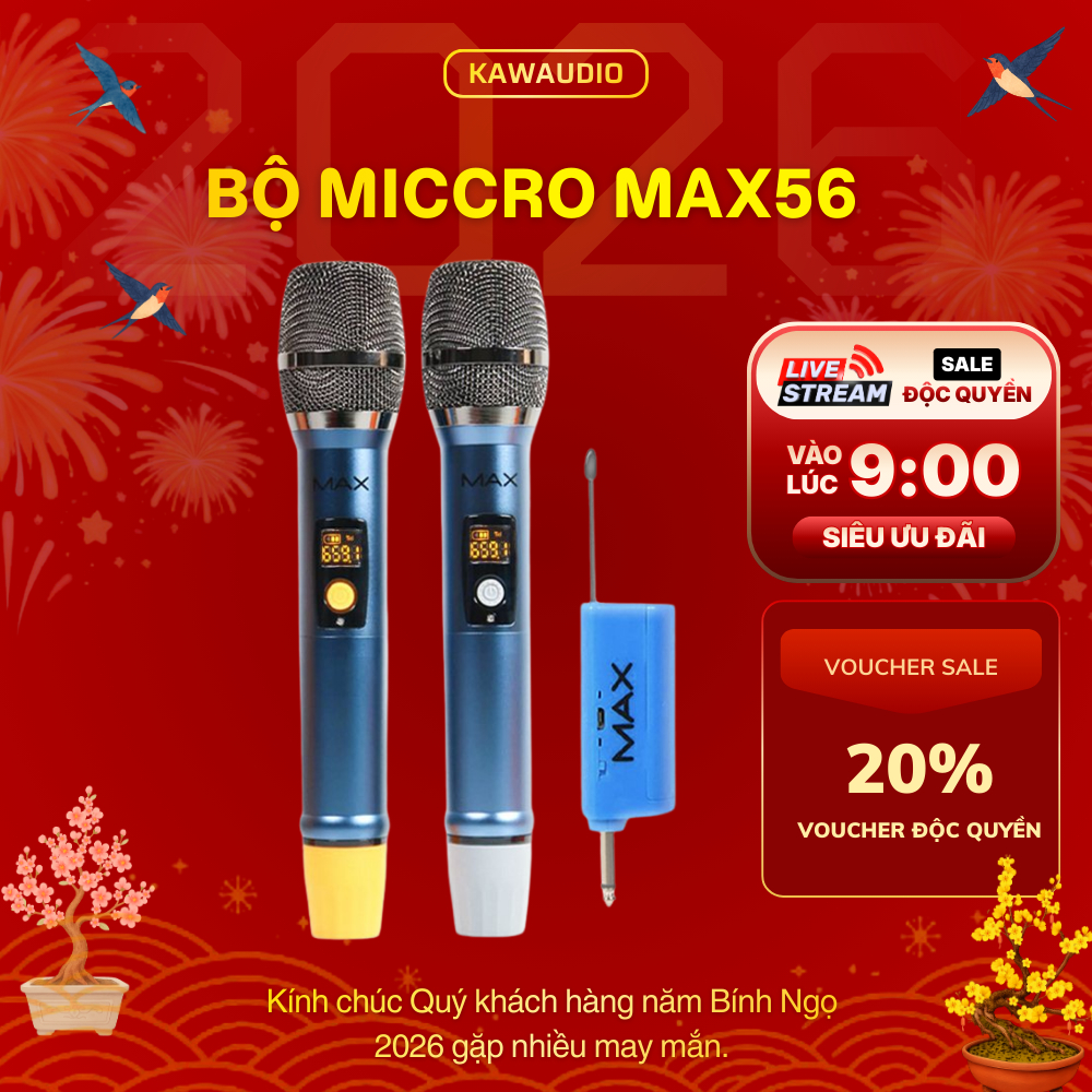 Micro hát karaoke MAX56 chính hãng kết nối UHF bắt sóng xa 50 mét, bắt âm tốt bảo hành 12 tháng