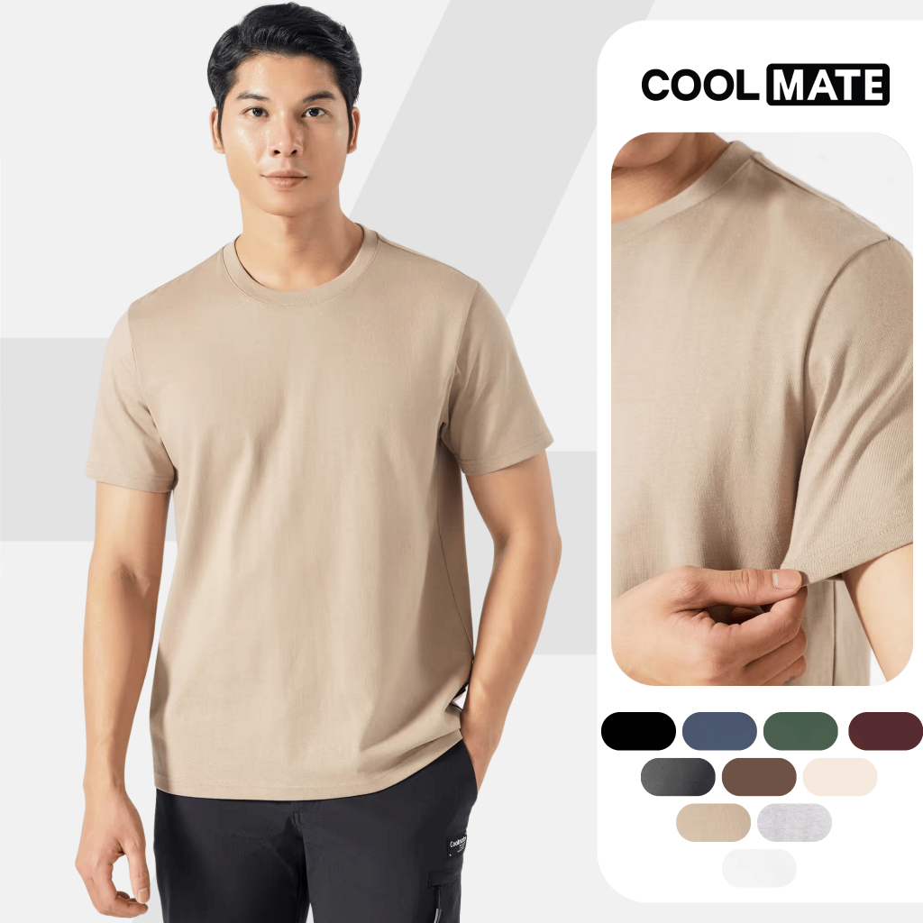 Áo thun nam TShirt Basic Cotton 100% 220gsm mềm mại chất mát lạnh thoáng khí, co giãn thoải mái Coolmate | BigBuy360 - bigbuy360.vn