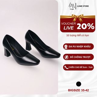 Giày Cao Gót Nữ Mũi Vuông LUME 14 Màu Đen Da PU Cao Cấp, Đế Cao Su Non Chống Trơn Trượt, Đế Cao 5cm - 7cm (GTVĐ)