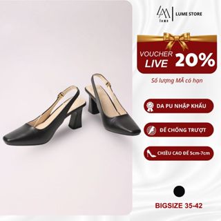 Giày Sục Cao Gót Quai Hậu Nữ LUME 20 Mũi Vuông Màu Đen Da PU Cao Cấp Cao 5cm 7cm, Đế cao su chống trơn trượt (VHĐ)
