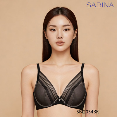 Áo Lót Nâng Ngực Tạo Khe Chữ V Màu Đen Phối Ren Mordern V By Sabina SBI2034BK