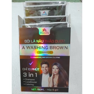 Nhuộm phủ bạc 6 gói gội nhuộm là Nâu Hamifa Shampoo gội nhuộm Thào Dược