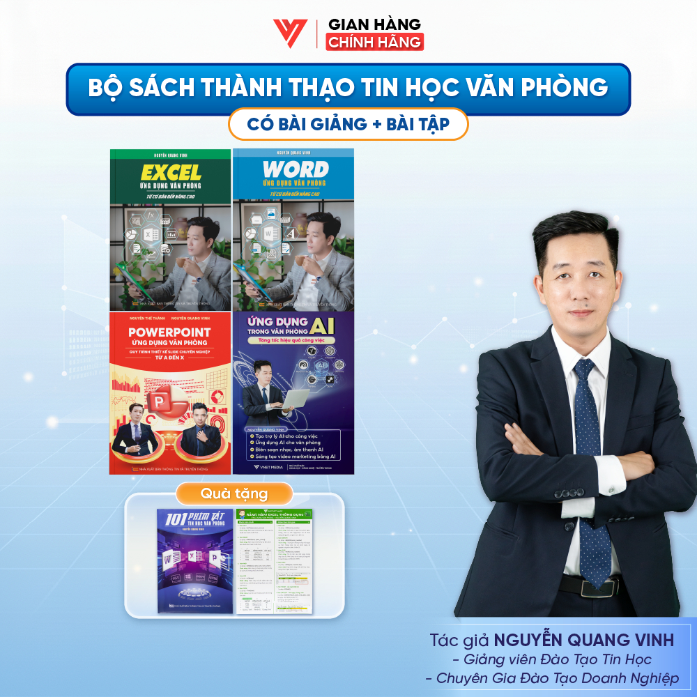 Combo 4 Sách Excel - Word - PowerPoint - AI Ứng Dụng Văn Phòng Từ Cơ Bản Đến Nâng Cao