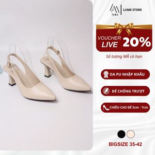 Sục quai HẬU cao gót nữ,mũi NHỌN, màu KEM Lume 12 da PU cao cấp, đế cao su non chống trơn trượt, đế cao 5cm- 7cm (NHK)