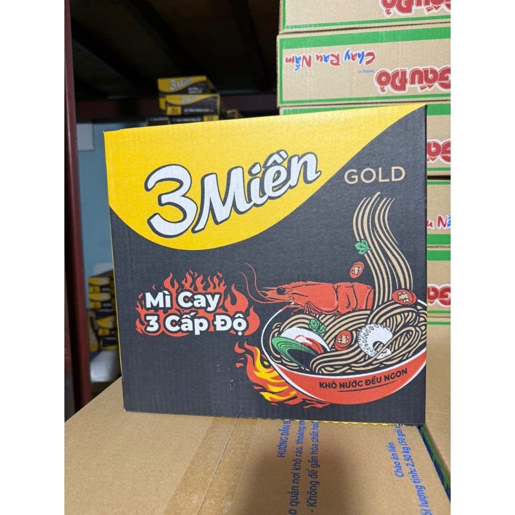 Thùng 30 gói mì 3 Miền Gold cay 3 cấp độ gói 75g