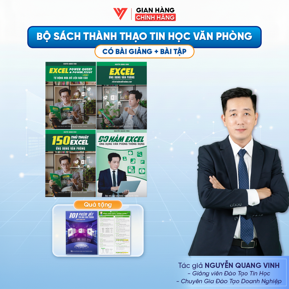 Combo 4 sách Excel Ứng Dụng Văn Phòng - 150 Thủ Thuật Excel - Power Query & Power Pivot - 90 Hàm Exc