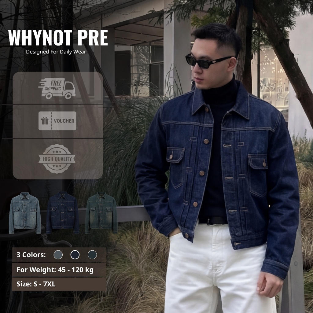 Jeans Jacket - WHYNOT PREMIUM - Áo Khoác DUSTY BLUE Jean Nam Form Rộng Màu Indigo, Retro Blue