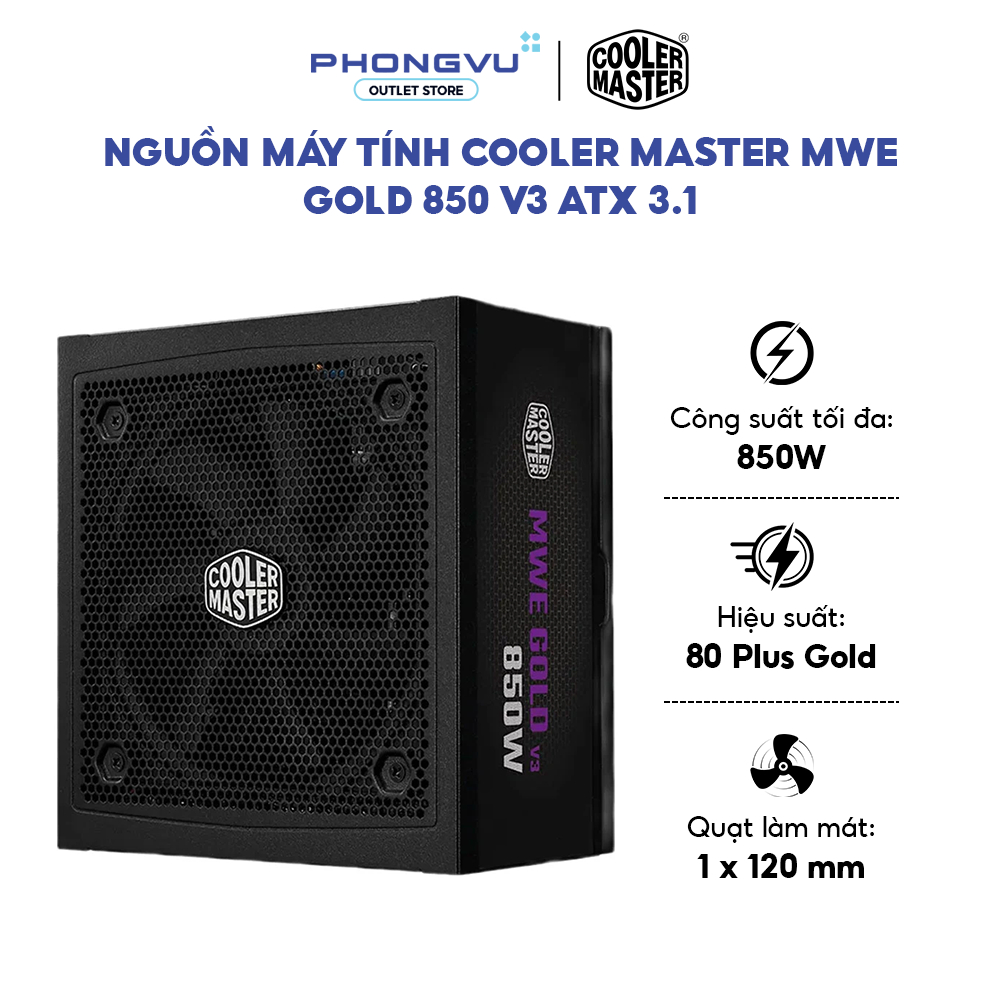 Nguồn máy tính Cooler Master MWE Gold 850 V3  - Full Modular - 850W - 80 Plus Gold - ATX 3.1 - Bảo h