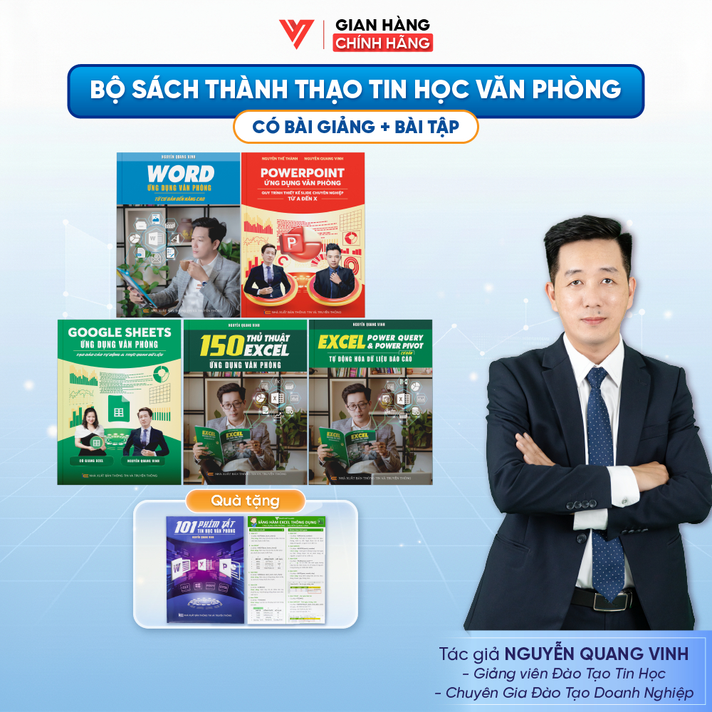 Combo 5 Sách Word-Power Point-Google Sheet-150TT-Power Query Ứng Dụng Văn Phòng ĐÀO TẠO TIN HỌC Kèm 