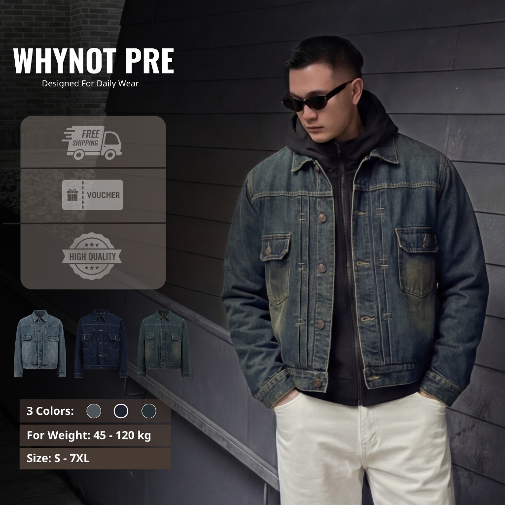 Jeans Jacket - WHYNOT PREMIUM - Áo Khoác DUSTY BLUE Jean Nam Form Rộng Màu Indigo, Retro Blue