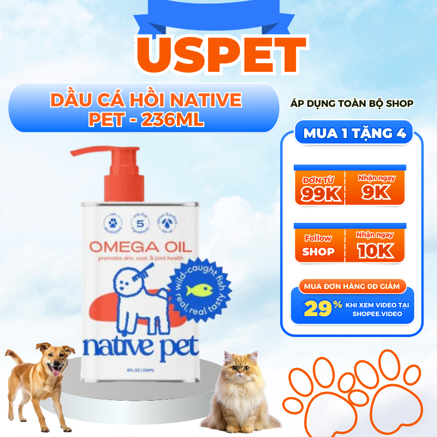 Dầu cá hồi NATIVE PET 236ml Omega 3 Hỗ trợ dưỡng da lông cho Chó Mèo