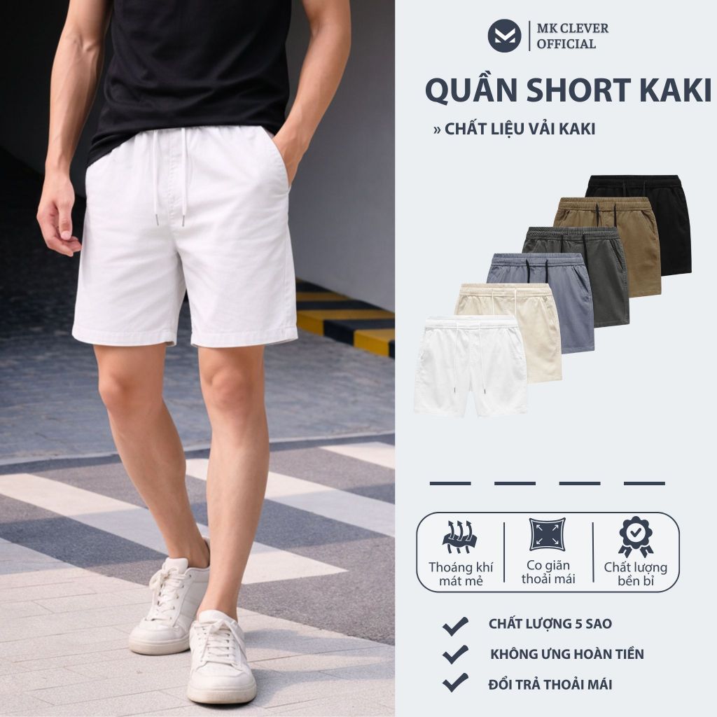 Quần short nam vải Kaki MK CLEVER cạp chun thoáng mát trẻ trung, form trên gối mặc hàng ngày