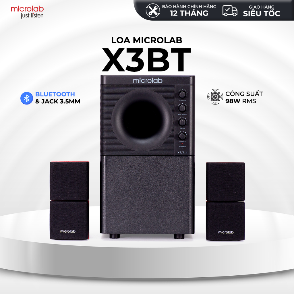 Loa Vi Tính Bluetooth MICROLAB X3BT 2.1, Công Suất 98W, Kết Nối Jack 3.5mm, Bluetooth
