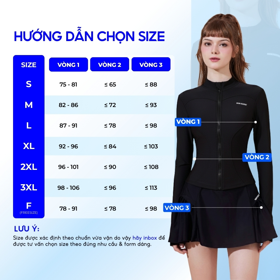 Áo bơi kín nữ tay dài có khoá chống nắng đi biển - Bikini Passport - BS525_BL | BigBuy360 - bigbuy360.vn
