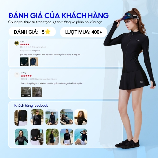 Áo bơi kín nữ tay dài có khoá chống nắng đi biển - Bikini Passport - BS525_BL | BigBuy360 - bigbuy360.vn