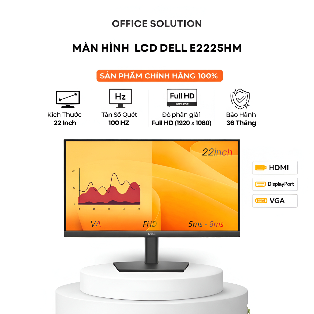 Màn Hình Dell E2225HM 22 Inch Full HD | VA | 100Hz | HDMI DP VGA - Viền Mỏng - Chính Hãng BH 36 Thán