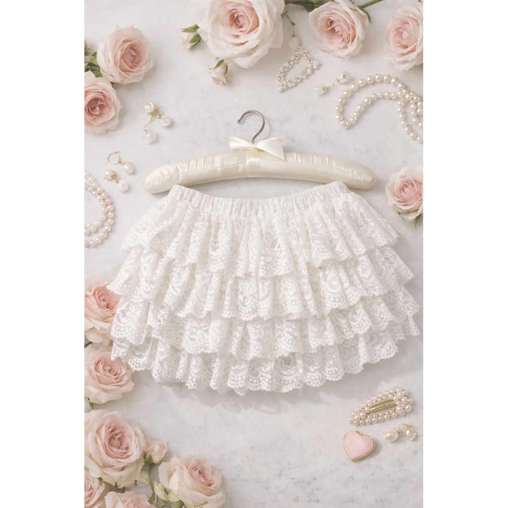 KATHERINE | Maeve Skirt | Chân váy ren tầng lưng chun dáng ngắn màu trắng Maeve