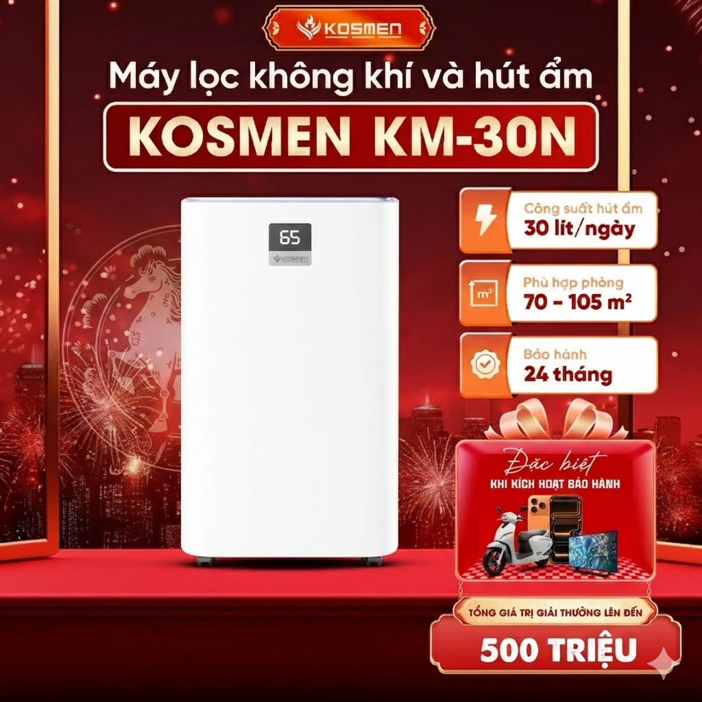 Máy Lọc Không Khí Và Hút Ẩm Kosmen KM-30N, Lọc Chuyên Sâu, Kết Nối Wifi Tiện Lợi - Hàng Chính Hãng