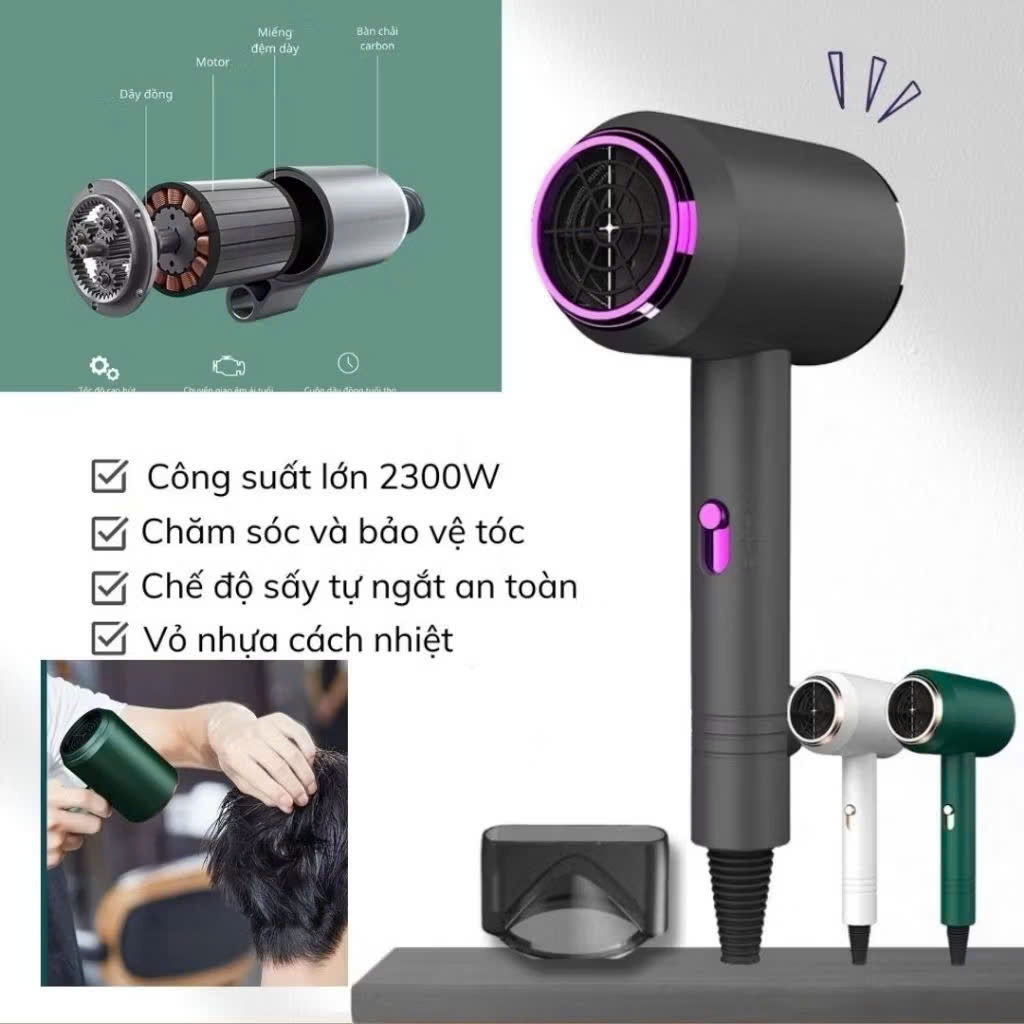 Máy Sấy Tóc 2300W  Hai Chiều Nóng Lạnh Loại To Chuẩn Loại 1 Tặng Kèm Đầu Thổi [ Sấy Tròn 2300W ]