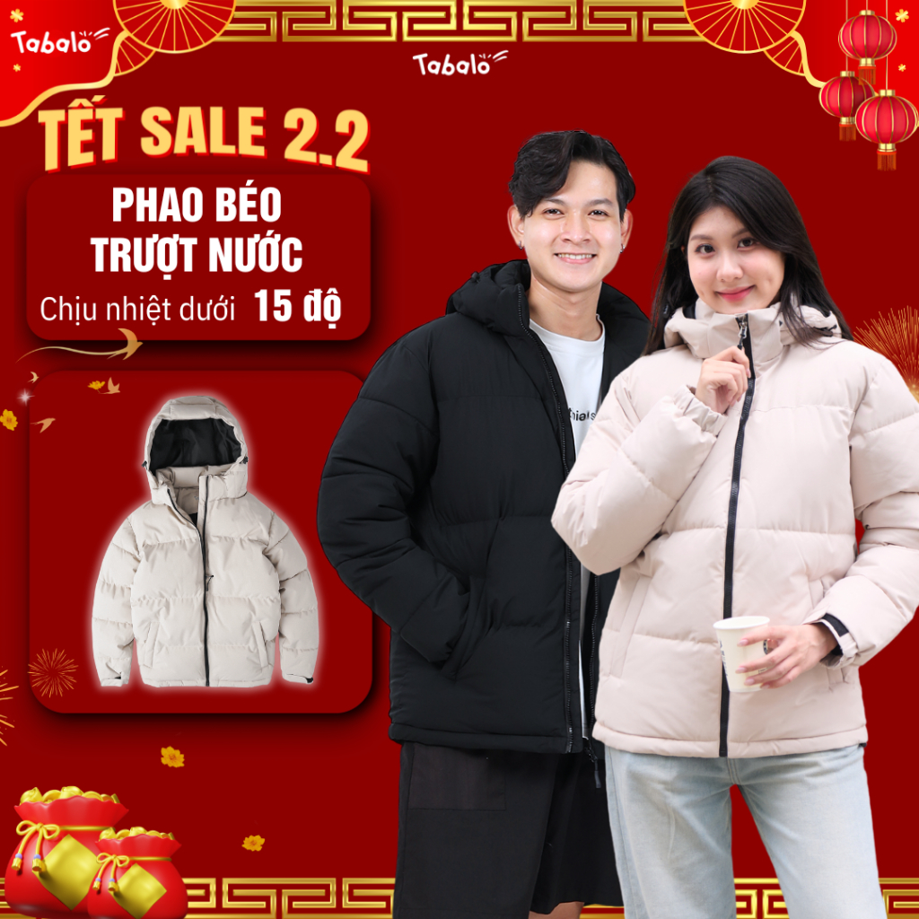 Áo Phao Béo Nam Nữ Tabalo Retro, Áo Khoác Phao Đại Hàn Trượt Nước, Chống Thấm, Chần Bông Dày Cao Cấp