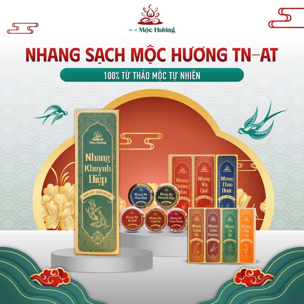 Nhang sạch Mộc Hương TN-AT khuynh diệp, trầm hương, quế, trầm sả, hương nhu, từ bi, không hóa chất