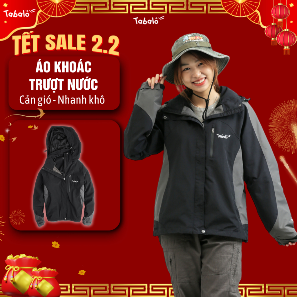 Áo Khoác Gió Tabalo Basic Hàng Chính Hãng Chống Thấm, Cản Gió, Mũ Tháo Rời