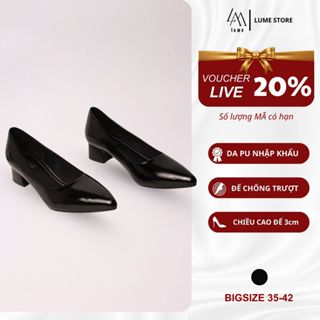 Giày Cao Gót Nữ Da Bóng Mũi Nhọn Màu Đen LUME 24 Da PU Cao Cấp, Đế Cao Su Non Chống Trơn Trượt Cao 3cm (BNĐ)