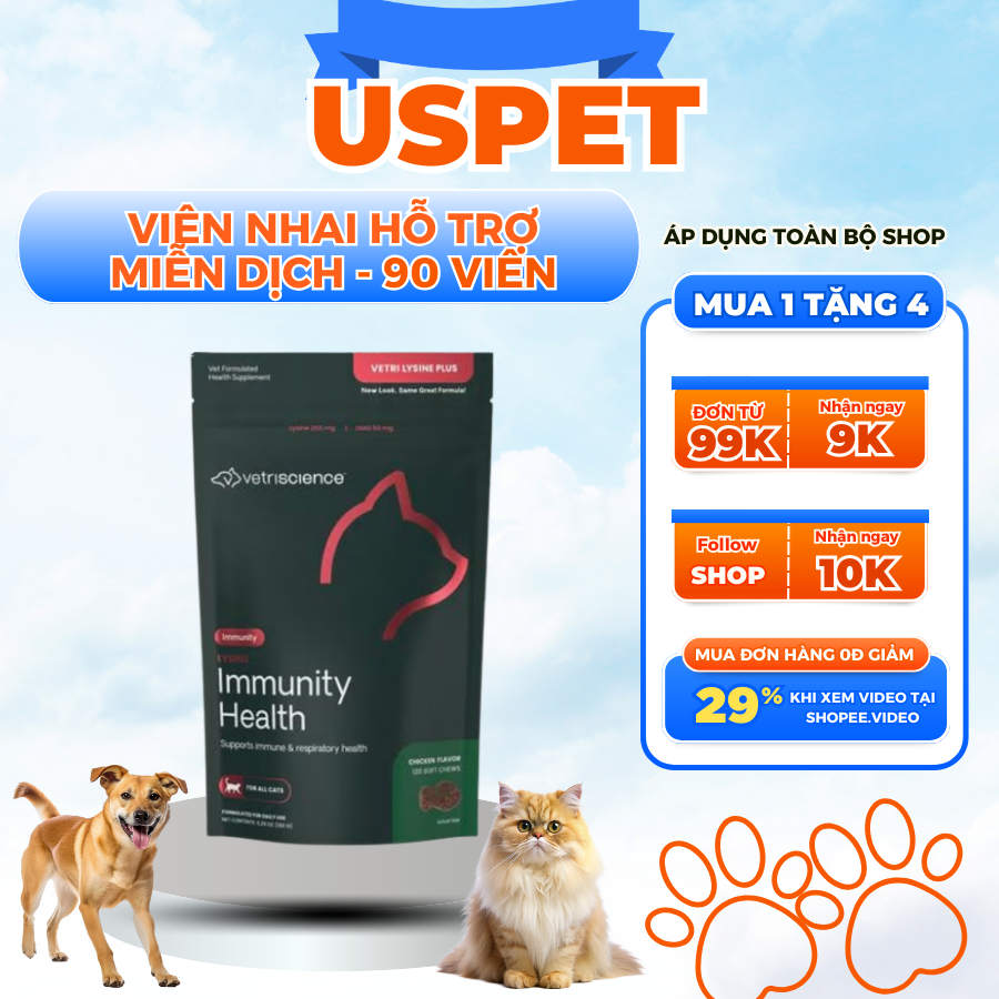 Viên nhai bổ sung miễn dịch hương gà VetriScience Lysine Plus Lysine Immunity Health 120 viên.