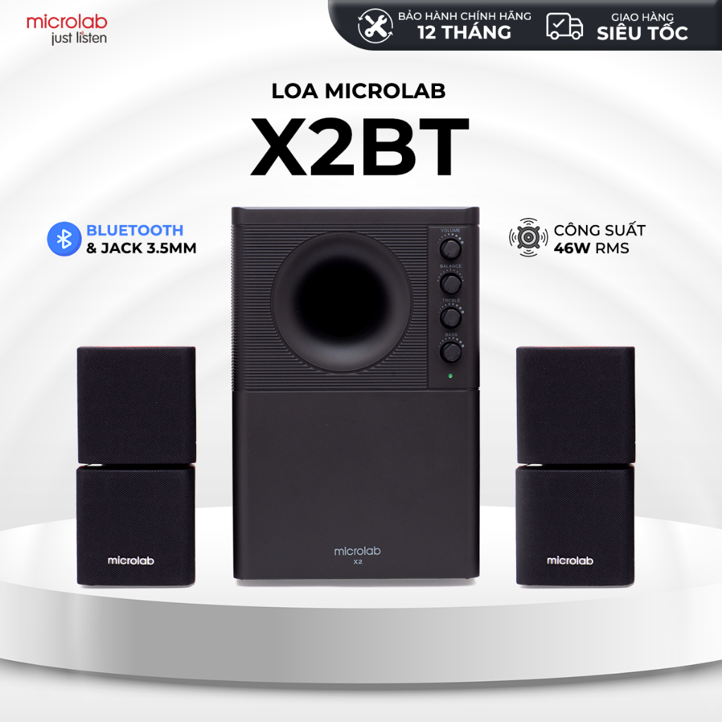 Loa Vi Tính Bluetooth Bass Mạnh MICROLAB X2BT 2.1 Công Suất 46W, Kết Nối Dây 3.5mm - Hàng Chính Hãng