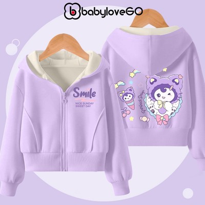 Áo khoác nỉ dày ấm cho bé gái BabyloveGO 2026 áo nỉ có mũ và khóa kéo tiện lợi cho bé 1-10 tuổi
