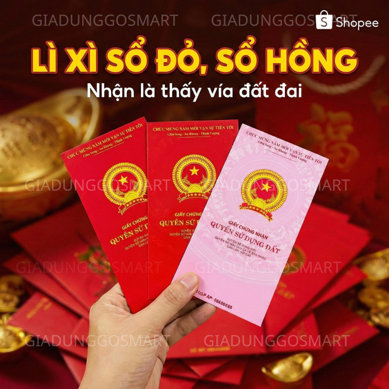 Combo 10 bao LÌ XÌ SỔ ĐỎ, SỔ HỒNG - Nhận là thấy VÍA ĐẤT ĐAI, ĐẸP CHUẨN MỚI NHẤT 2026