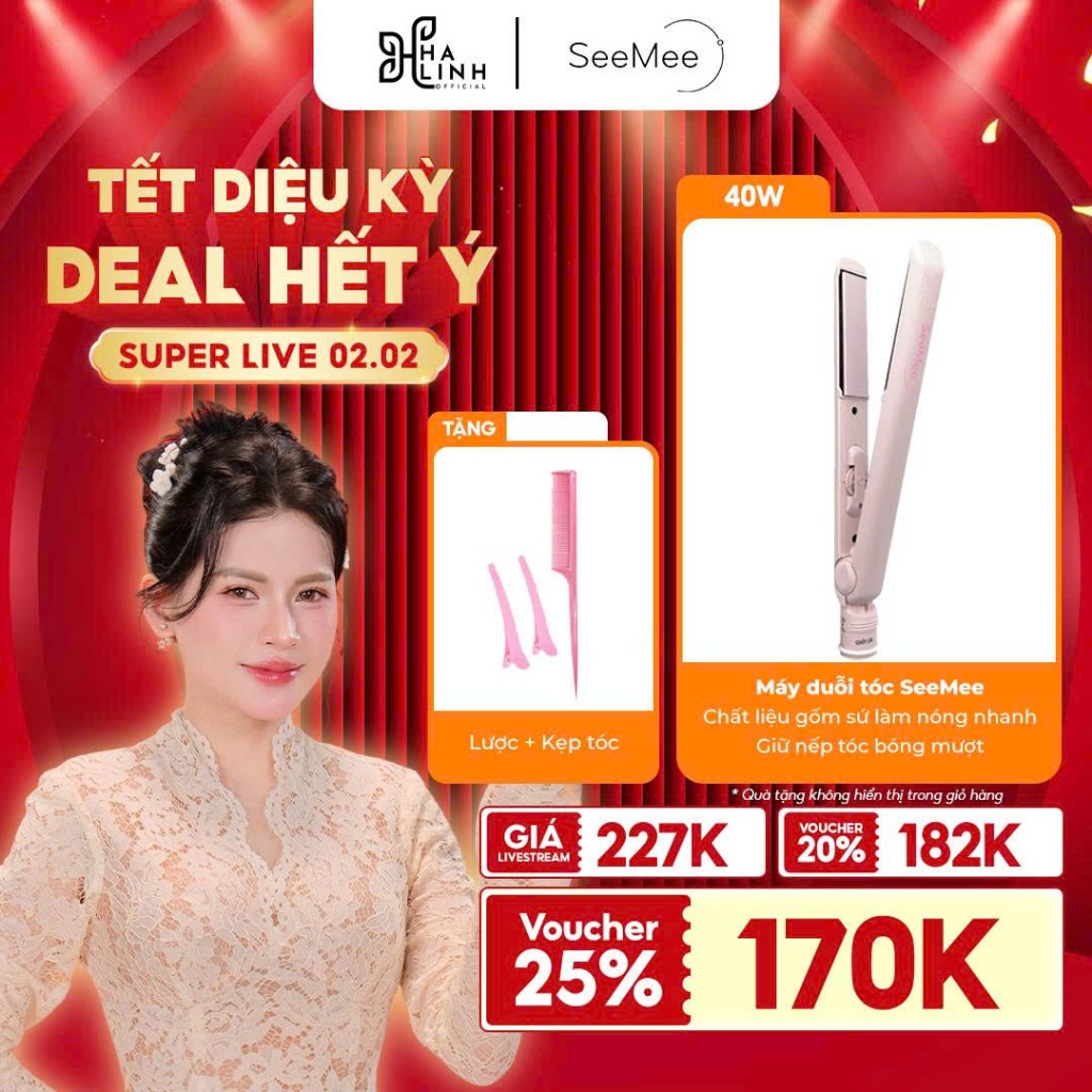 [VHL x SeeMee] Máy duỗi tóc SeeMee chất liệu gốm sứ làm nóng nhanh bảo hành 12 tháng - Tặng Lược và 