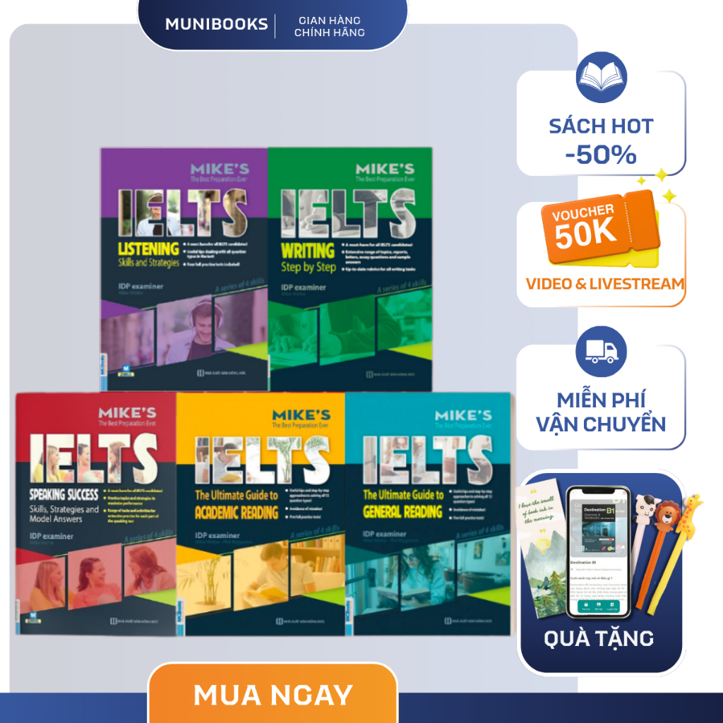 Sách - Combo Ielts Mike's (Beginner, Writing, Reading, Speaking, Listening) - MCBooks
