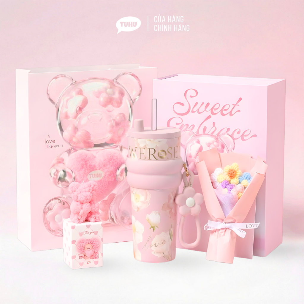 Set quà SWEET EMBRACE cho dịp 8/3, hộp quà tặng 5 món cho ngày Quốc tế phụ nữ kèm túi giấy sang trọng - TUHU