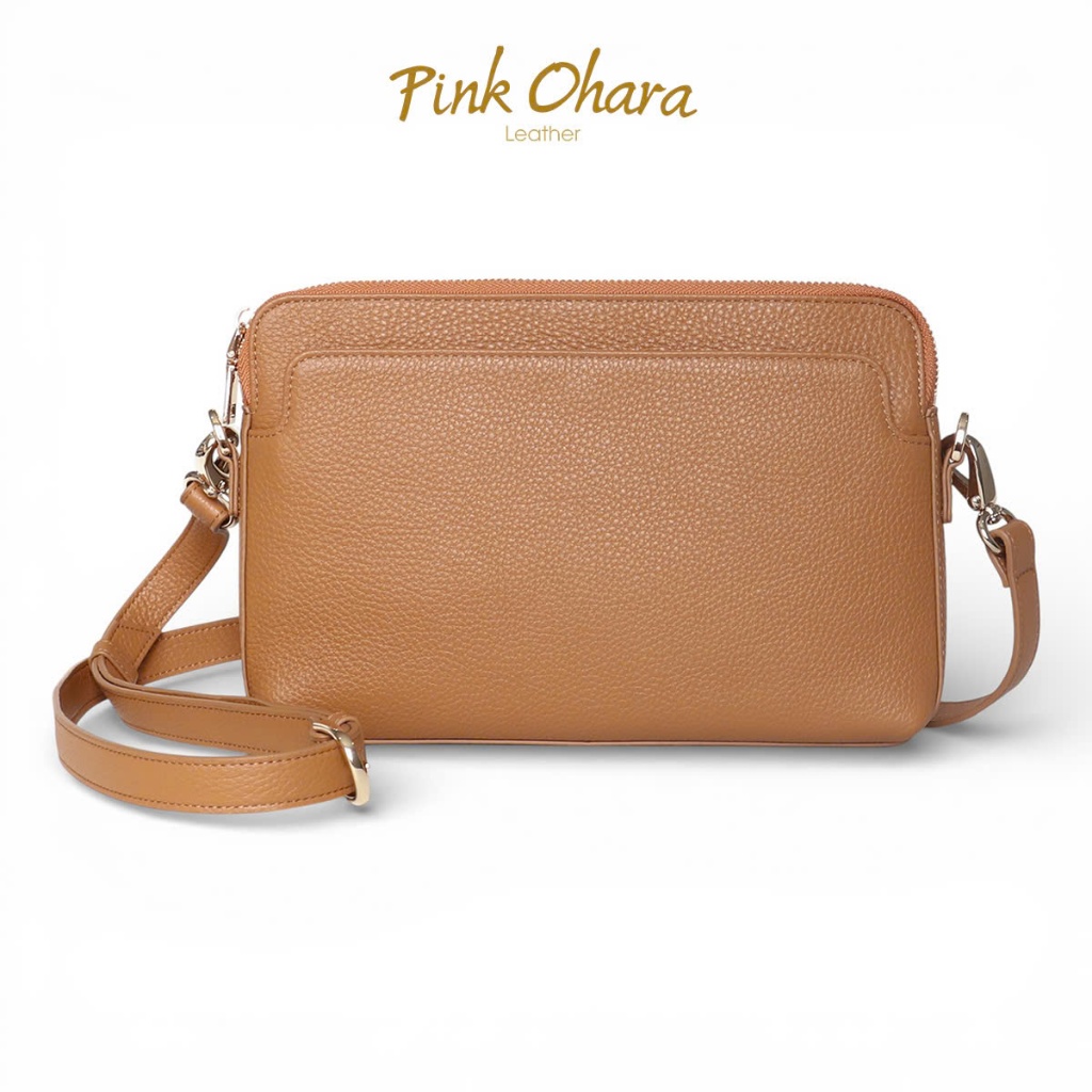 Túi Đeo Chéo Nữ Da Thật PINK OHARA Kiêm Clutch Cầm Tay 2 Trong 1 Dáng Hộp Thời Trang