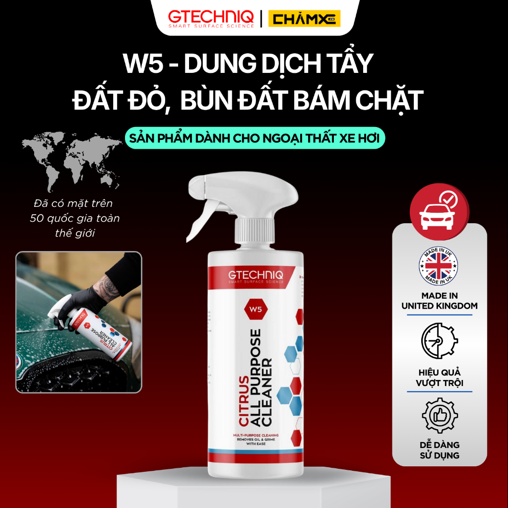 (Chai 1000ml) Dung Dịch W5 Làm Sạch Đất Đỏ Và Vết Bẩn Gốc Dầu Ô Tô Xe Máy - Gtechniq W5 Citrus All P