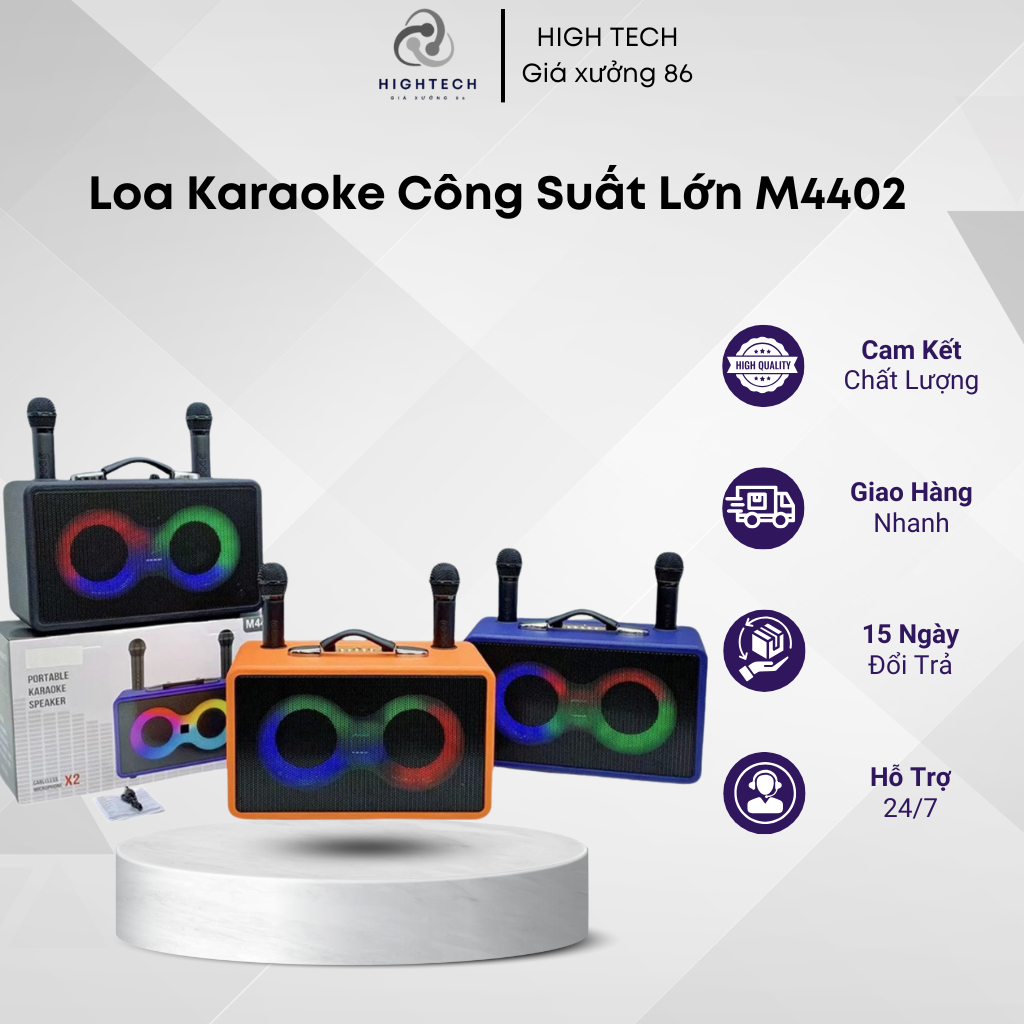 Loa Bluetooth Karaoke M4402 Kèm 2 Micro Không Dây Bass Mạnh 35W Pin Trâu ÂmThanh Hay