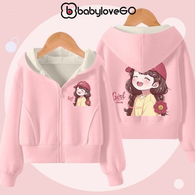 Áo khoác nỉ bé gái BabyloveGO áo nỉ có mũ và khóa kéo tiện lợi cho bé 1-10 tuổi