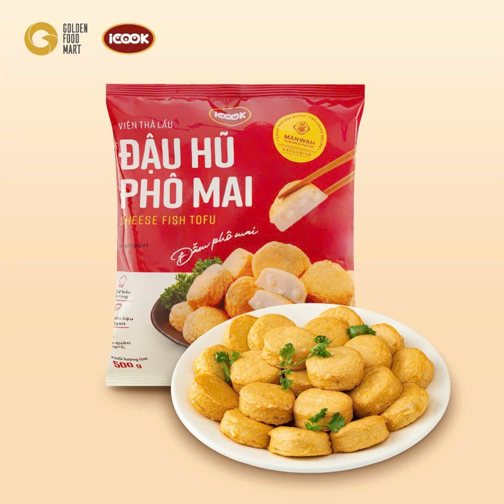 Viên thả lẩu đậu hũ phô mai thả lẩu Manwah Icook 500g
