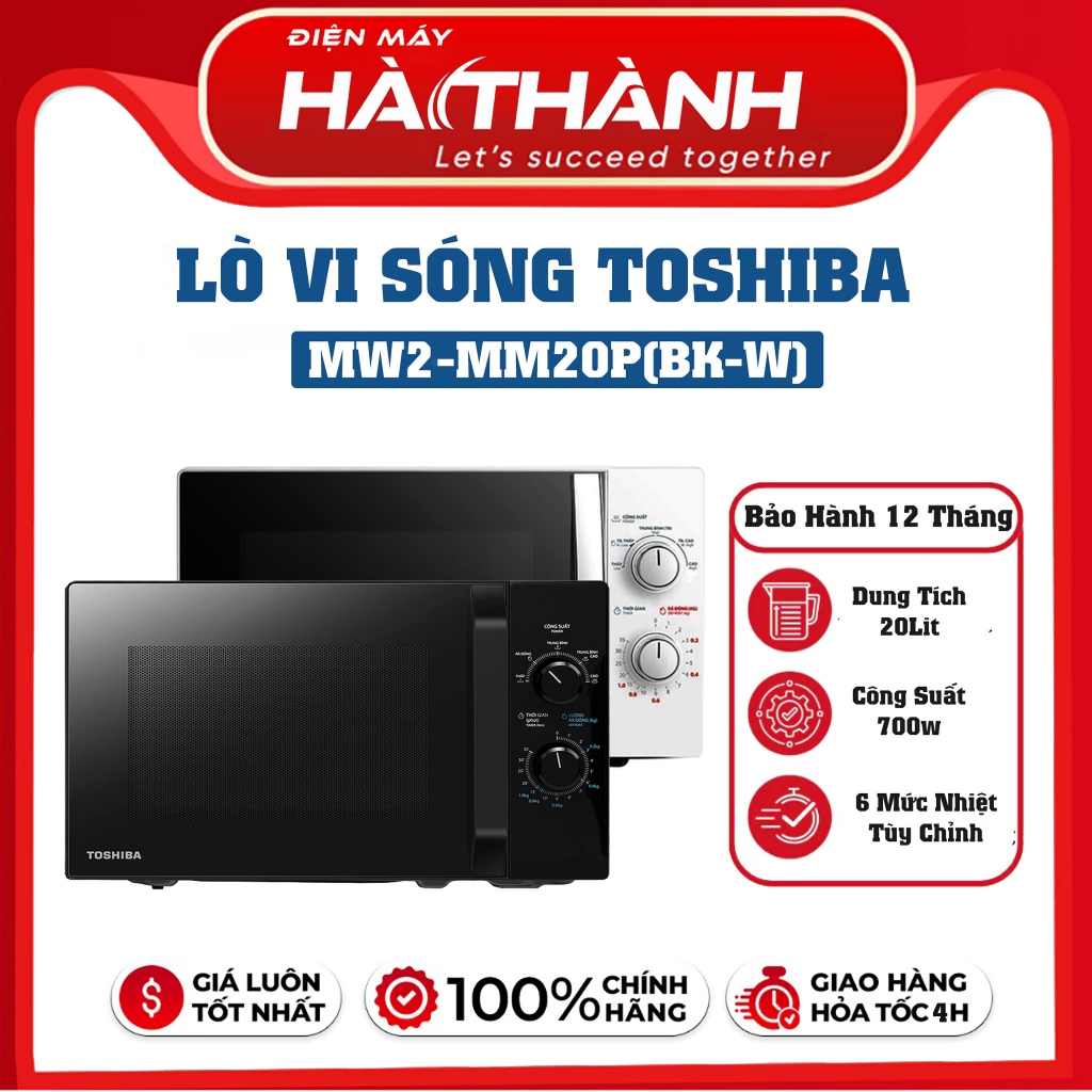 Lò Vi Sóng Toshiba MW2-MM20P(BK-W), 20Lit - 700w, Núm Cơ Dễ Sử Dụng, Bảo Hành Chính Hãng