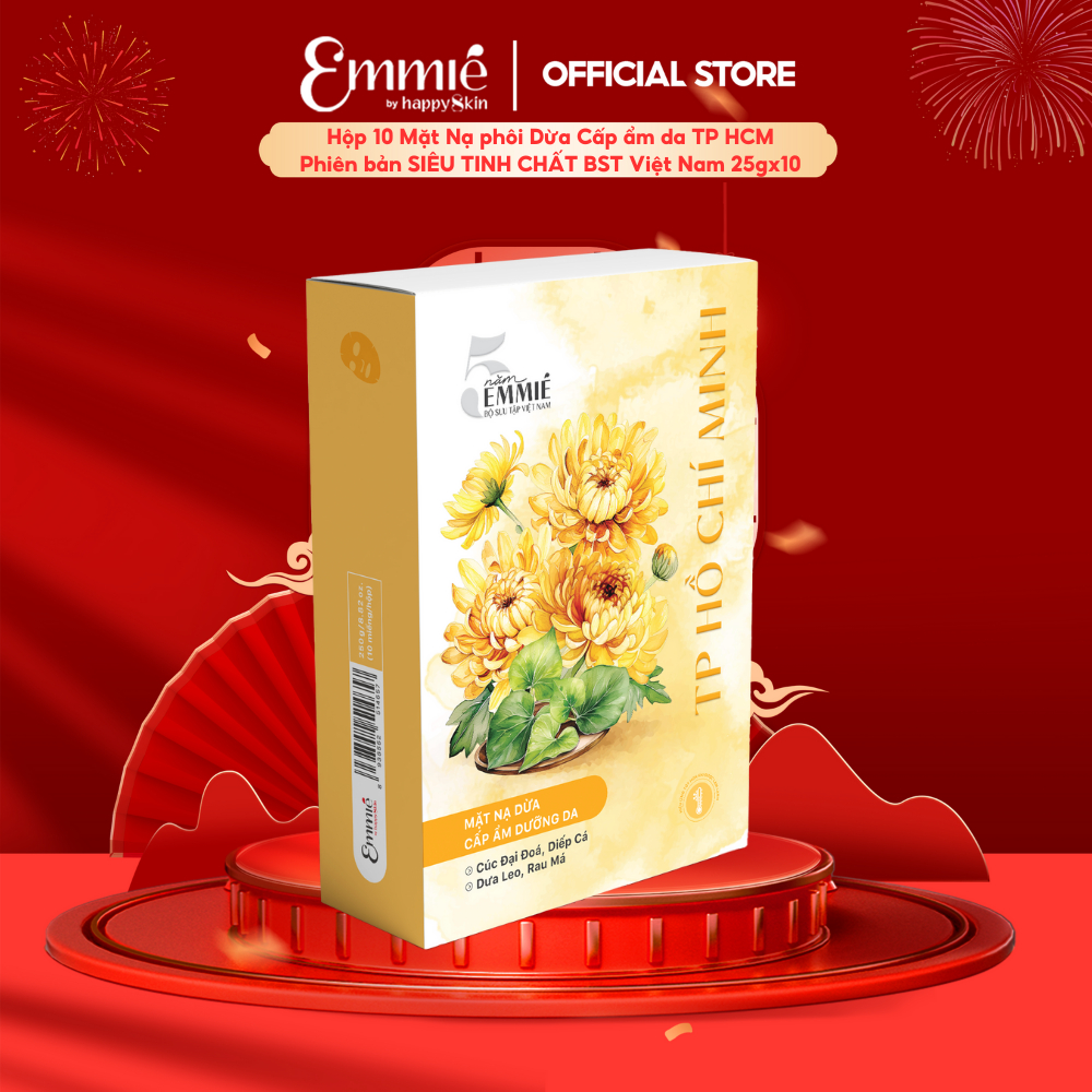 Hộp 10 Mặt Nạ phôi Dừa Cấp ẩm TPHCM Phiên bản Siêu tinh chất Bộ sưu tập Việt Nam 25gx10 Emmie by Hap