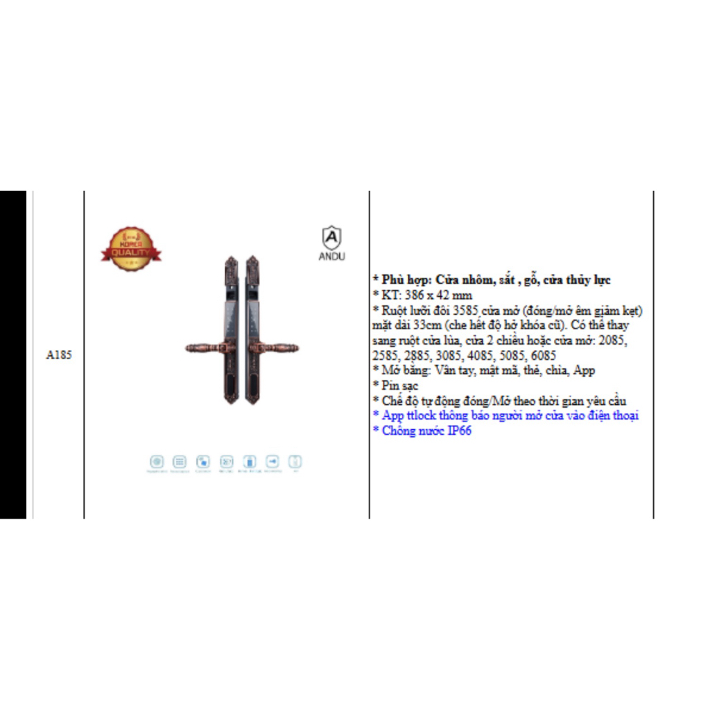 Khoá vân tay thông minh ANDU A185