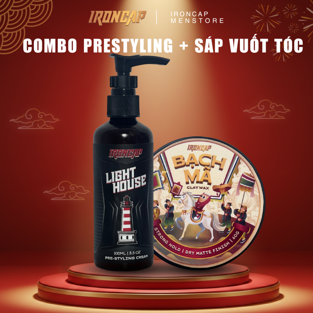 [COMBO IRONCAP] Sáp Vuốt Tóc Bạch Mã Và Prestyling Lighthouse