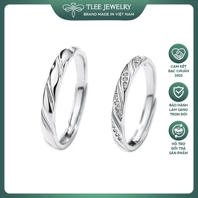 Nhẫn đôi bạc đeo nam nữ TLEE Twiny Love xoắn chéo đính đá freesize sang trọng TLEEJEWELRY